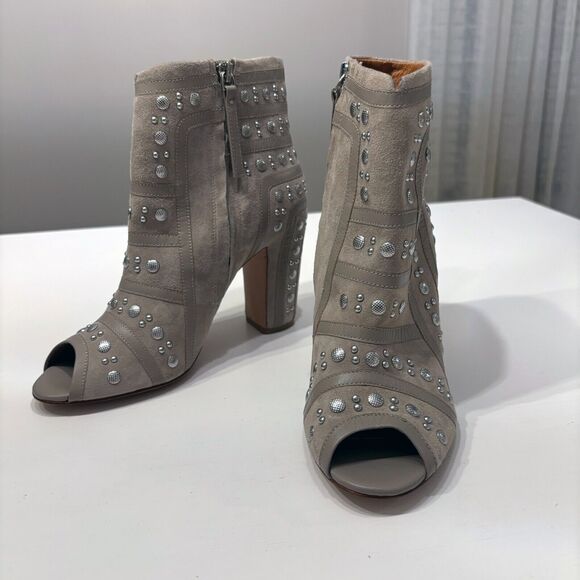Rebecca Minkoff Mila Runway Gray‎ Leather Studded Booties US Size 7.5 M - Picture 2 of 11